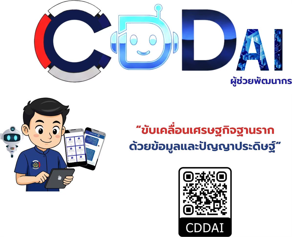 **กรมการพัฒนาชุมชน กระทรวงมหาดไทย  เปิดตัว “CDD AI Chatbot”**  ผู้ช่วยอัจฉริยะด้านการพัฒนาชุมชน   พร้อมให้คำตอบอย่างรวดเร็ว  เข้าใจง่าย   และเข้าถึงข้อมูลของกรมการพัฒนาชุมชนได้ตลอด 24 ชั่วโมง   ด้วยเทคโนโลยีปัญญาประดิษฐ์