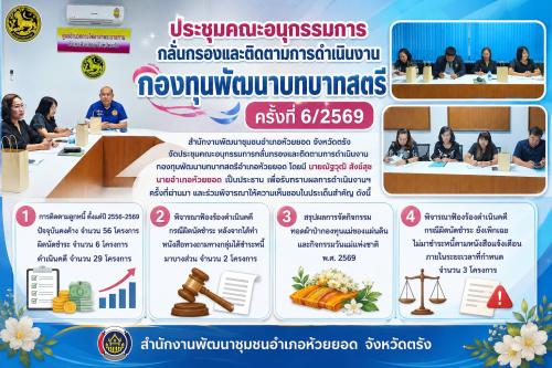สพอ.ห้วยยอด จังหวัดตรัง ประชุมคณะอนุกรรมการกลั่นกรองและติดตามการดำเนินงานกองทุนพัฒนาบทบาทสตรี ครั้งที่ 6/2569